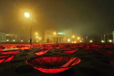 Kunstinstallation 3000 Mohnblumen für der Fieden von Walter Kuhn am Königsplatz in München